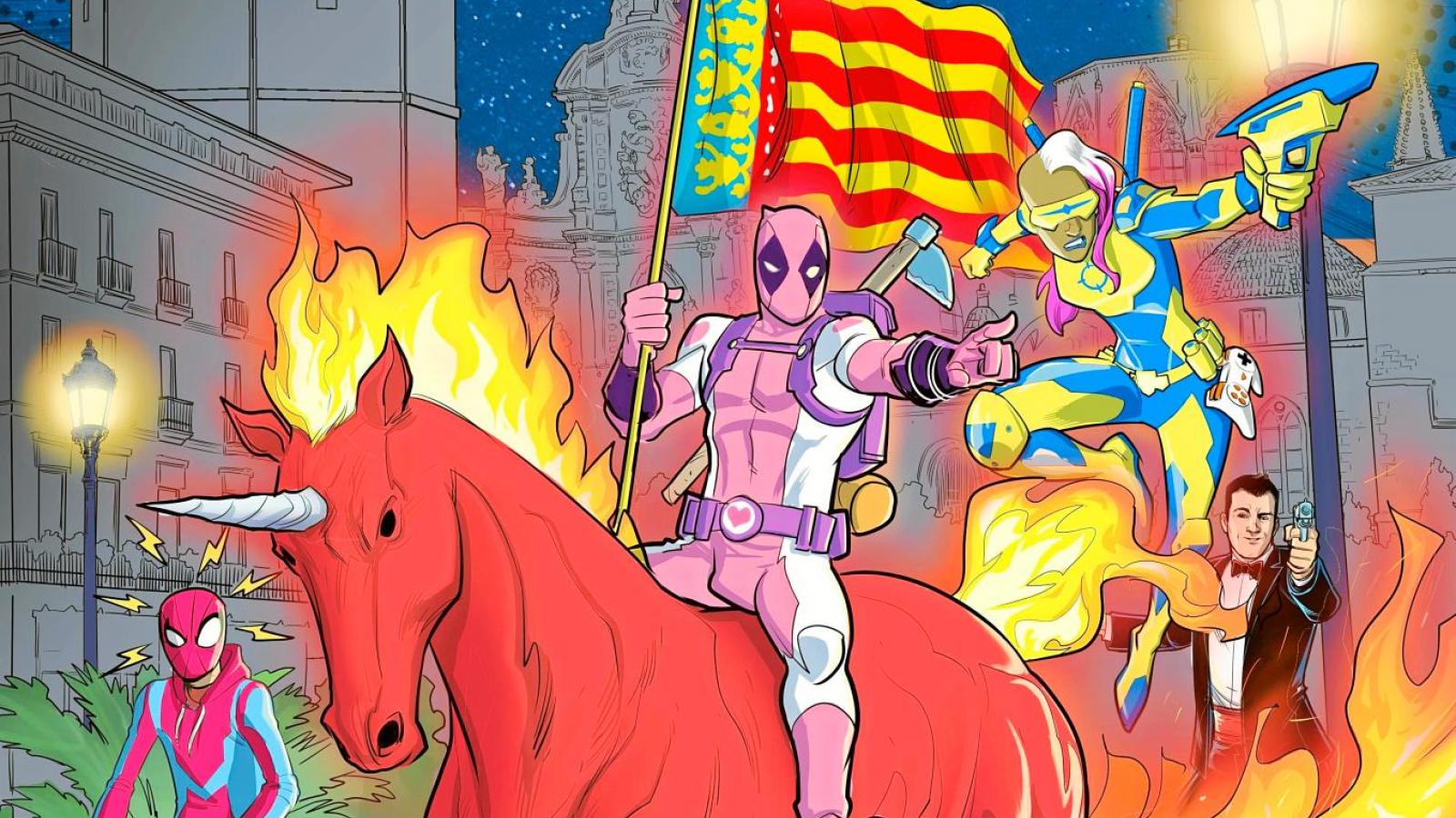 Deadpool quiere liarla en las fallas de Valencia