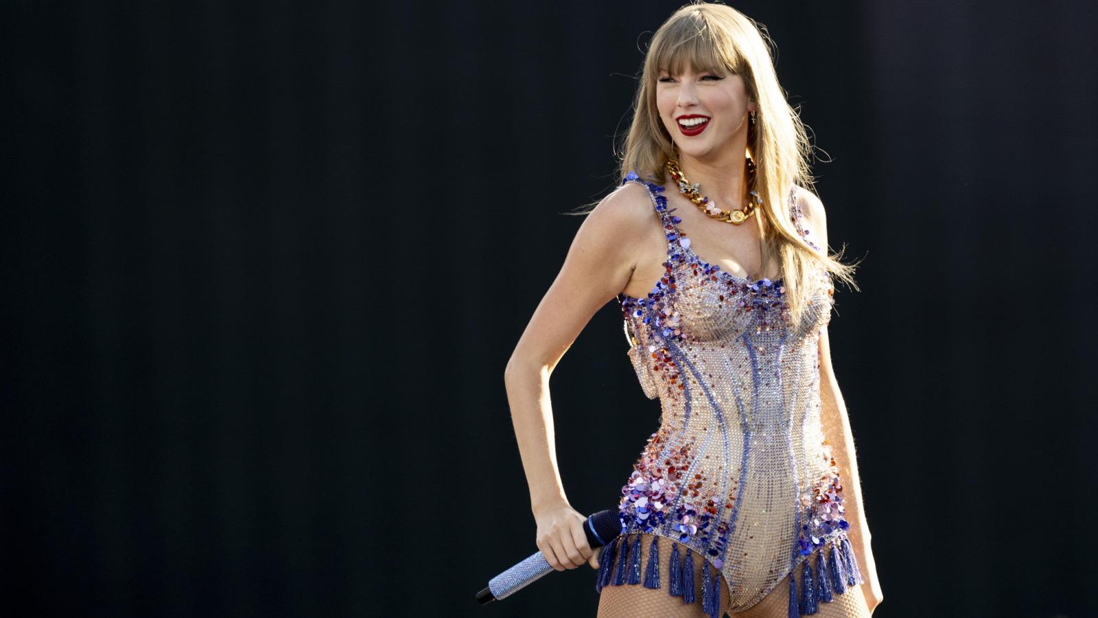 US singer-songwriter Taylor Swift performs during her concert as part of her 'Eras Tour' at the Letzigrund Stadium in Zurich, Switzerland