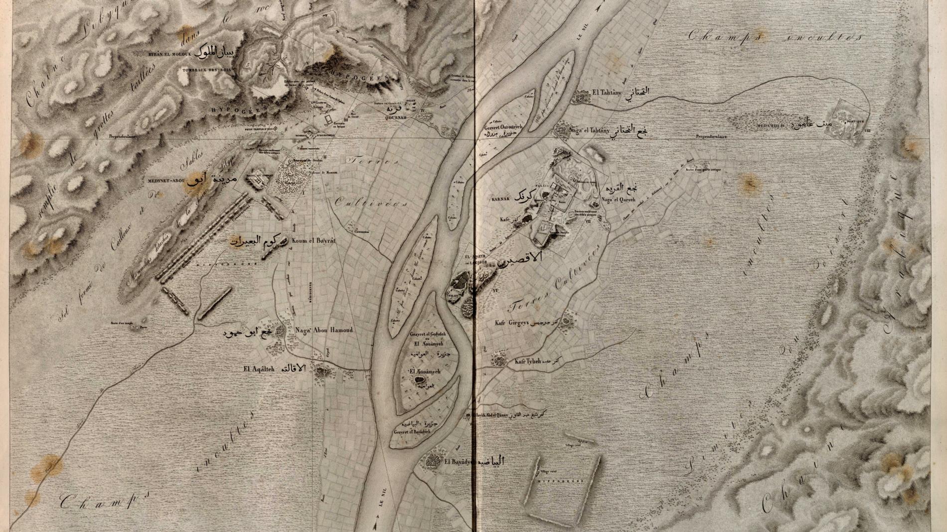 La zona de Luxor en 1809, según la 'Descripción de l'Égypte'