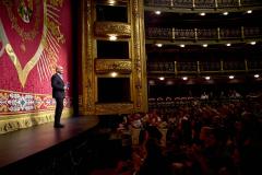 Eduardo Vasco, esta mañana, sobre el escenario del Teatro Español