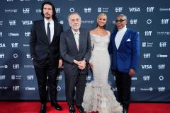 Coppola, junto a los tres protagonistas de 'Megalópolis', en la premiere de la película