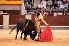 El diestro Tomás Rufo con su segundo toro durante el festejo taurino de la Feria de Octubre que se celebra hoy viernes en la Monumental de Las Ventas, en Madrid.