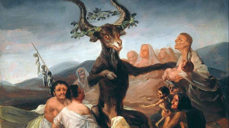 "El aquelarre", de Francisco de Goya, muestra en el centro una de las formas que toma el demonio, rodeado de brujas ancianas y jóvenes