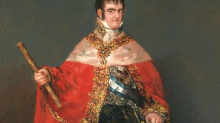 El monarca Fernando VII con manto real pintado por Goya