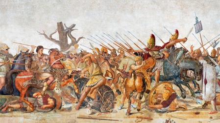 Mosaico del siglo IV c. C. que muestra a Alejandro Magno en la batalla de Issor frente al rey persa Darío III