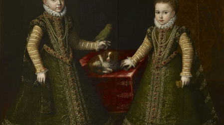 La Infanta Catalina Micaela y su hermana mayor, Isabel Clara Eugenia, en 1570, pintura de Anguissola