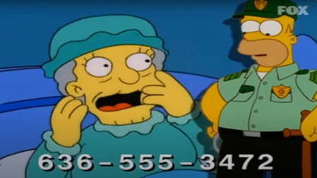 Imagen del episodio de "Los Simpsons" con el número de teléfono