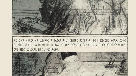 El protagonista del cómic, Volodia Gubin (arriba), junto al fantasma de Félix Dzerzhinsky