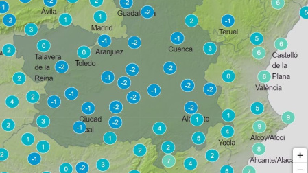 Predicción general temperaturas en C-LM a las 9:00 horas del 26 de diciembre