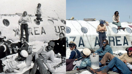 Imagen real vs adaptación del accidente aéreo en la Cordillera de los Andes en 1972