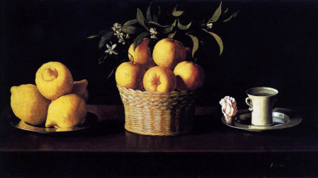 "Bodegón con cidras, naranjas y rosa", Francisco de Zurbarán, 1633