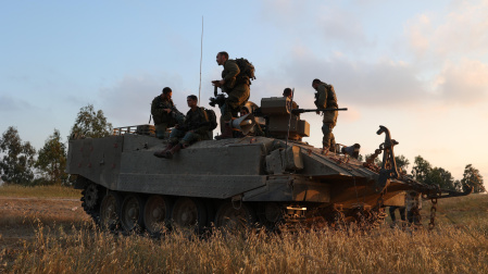 Israeli soldiers along the border with Gaza in southern Israel