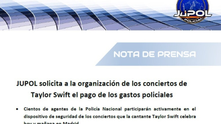 JUPOL pide que los promotores de Taylor Swift corran con los gastos policiales