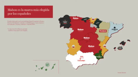 Mapa de las marcas de cerveza preferidas en cada región de España