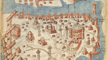 Mapa de la ciudad de Constantinopla realizado por  el geógrafo Christoforo Buondelmonti en torno al año 1422 