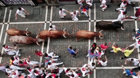 Los toros de Domingo Hernández en el quinto encierro de los Sanfermines