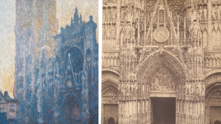 La catedral de Ruan pintada por Monet y a la derecha su fachada