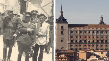 Francisco Franco y el general Moscardó en su visita a las ruinas del Alcázar de Toledo en el año 1954