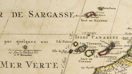 Un mapa trata de ubicar la isla mágica de San Borondón al oeste de las Canarias