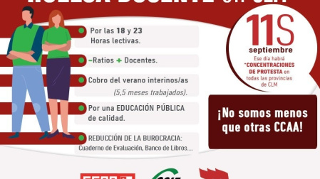 Cartel de la huegla docente que convoca STE, CSIF, CCOO