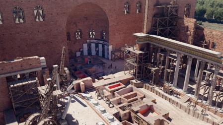 Recreación de un momento de la construcción de la antigua basílica del Vaticano. Versión desarrollada para el libro “La Roma de Constantino”.