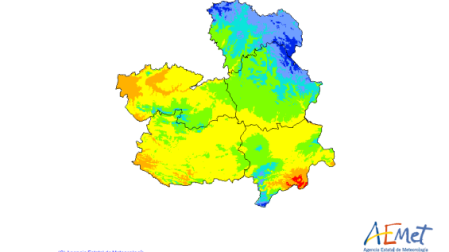 Mapa de la temperatura media en Castilla-La Mancha en noviembre de 2024