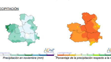 Mapas de precipitación media en Castilla-La Mancha en noviembre del 2024