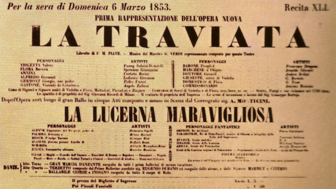 Programa del estreno absoluto de "La traviata" el 6 de marzo de 1953