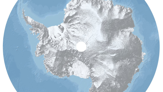 Imagen de la Antártida reconstruida a partir de datos obtenidos por el satélite CryoSat | Fuente: ESA / Cryosat