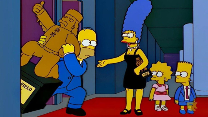 Homer robando la estatua gigante de Jebediah Springfield