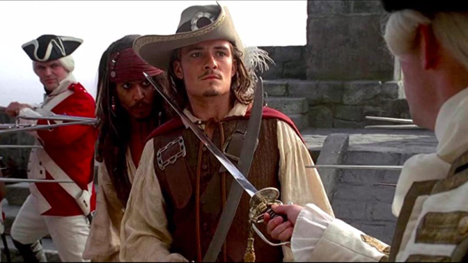 Johnny Depp y Orlando Bloom, en "Piratas del Caribe"