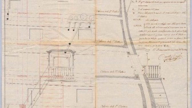 Plano de ua reforma de la Segunda Batería, realizada después de la transformación del Santísima Trinidad en un navío de línea de cuatro puentes
