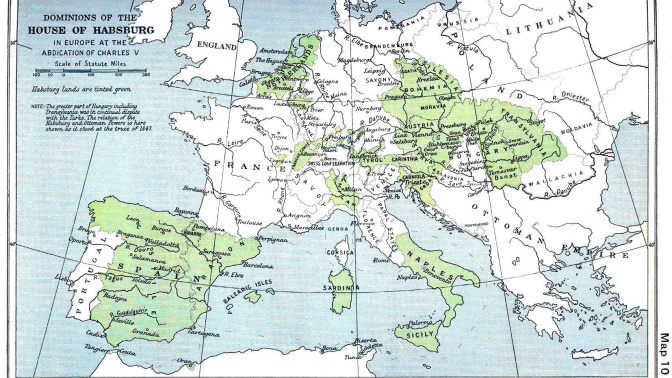 Mapa con los dominios de la dinastía de los Austrias durante el siglo XVI