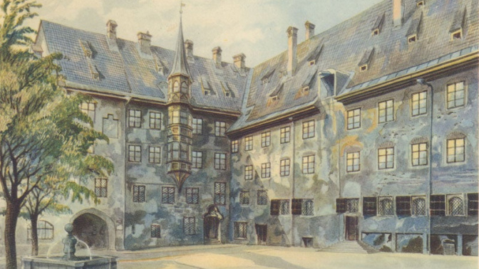 El patio de la antigua residencia en Munich por Adolf Hitler, 1914