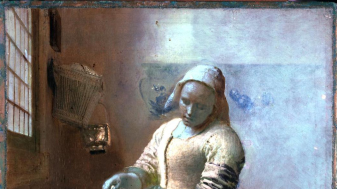 Detalle de la obra "La lechera", de Vermeer, escaneada