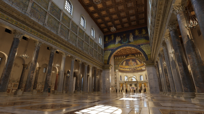 Recreación de la antigua basílica de San Pedro del Vaticano. Versión desarrollada para el libro “La Roma de Constantino”.